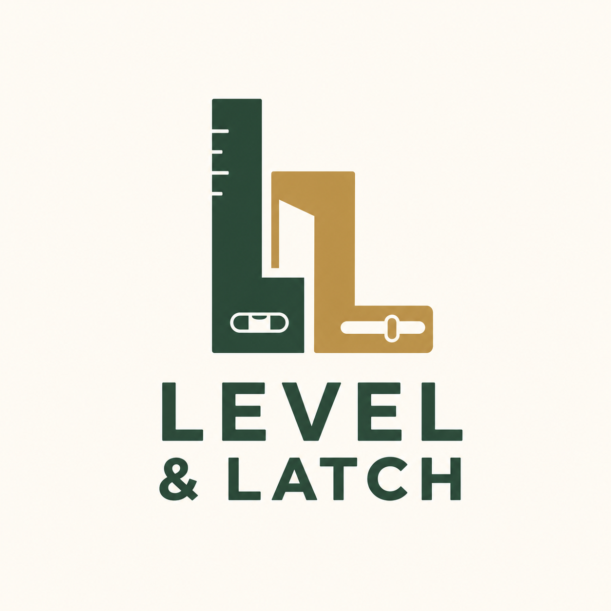 Selected Level & Latch logo concept: an interlocking ruler and latch mark.